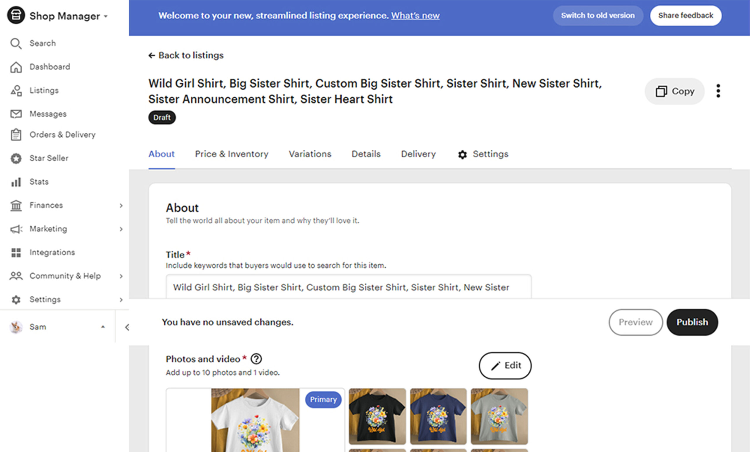 Etsy product listing