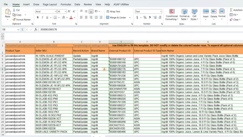 amazon listing via bulk upload