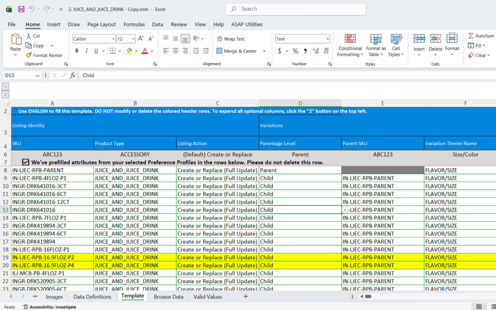 amazon listing via flat file